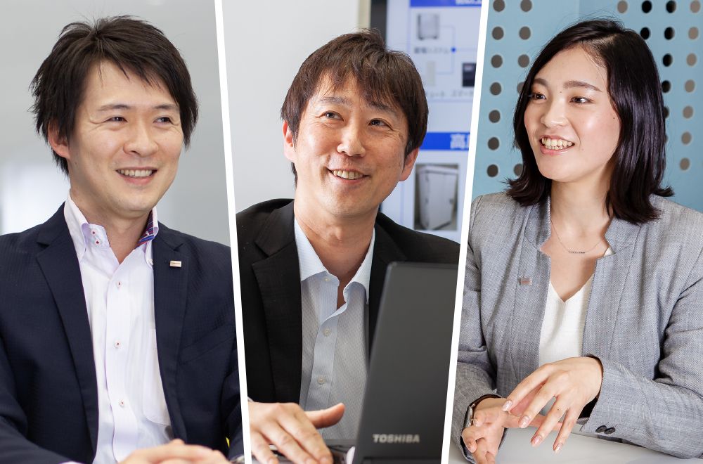 東芝能源系統株式會(huì )社 Grid Aggregation事業(yè)部能源物聯(lián)網(wǎng)推進(jìn)部 （左起依次）木村功太朗先生、新貝英己先生、丸山保奈美女士